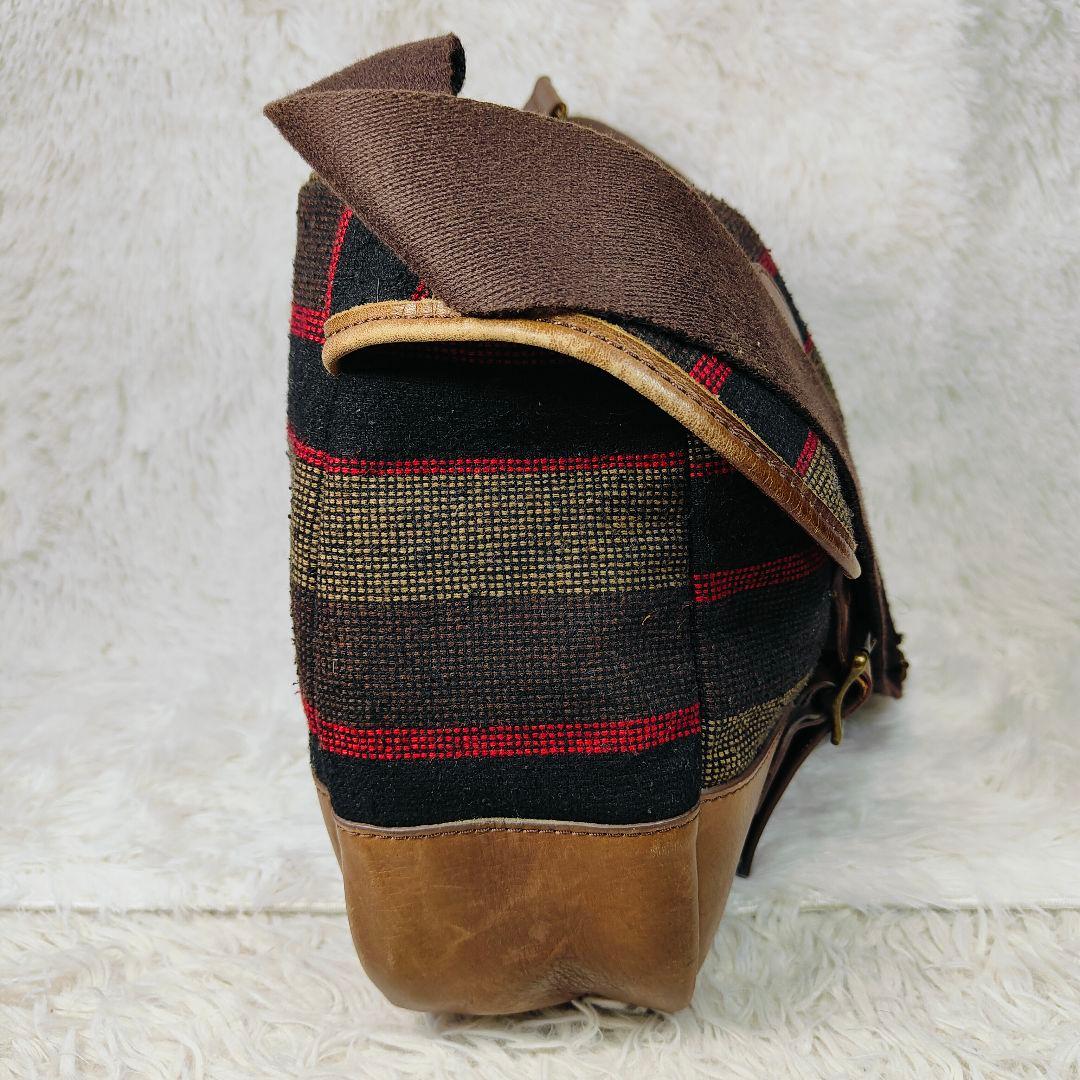 エルエルビーン 90年代ツイードレザー メッセンジャーバッグ 茶 ボーダー