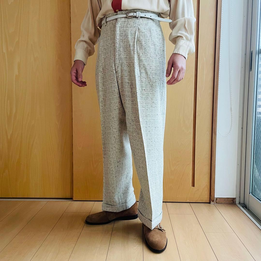 希少サイズ ネップ カスリ vintage 50s ウール スラックスロカビリー