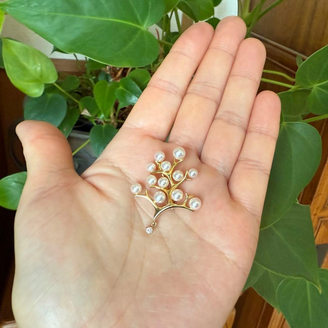 ミキモトK18アコヤパールダイヤ 幸福の木 ブローチ兼ペンダントトップ