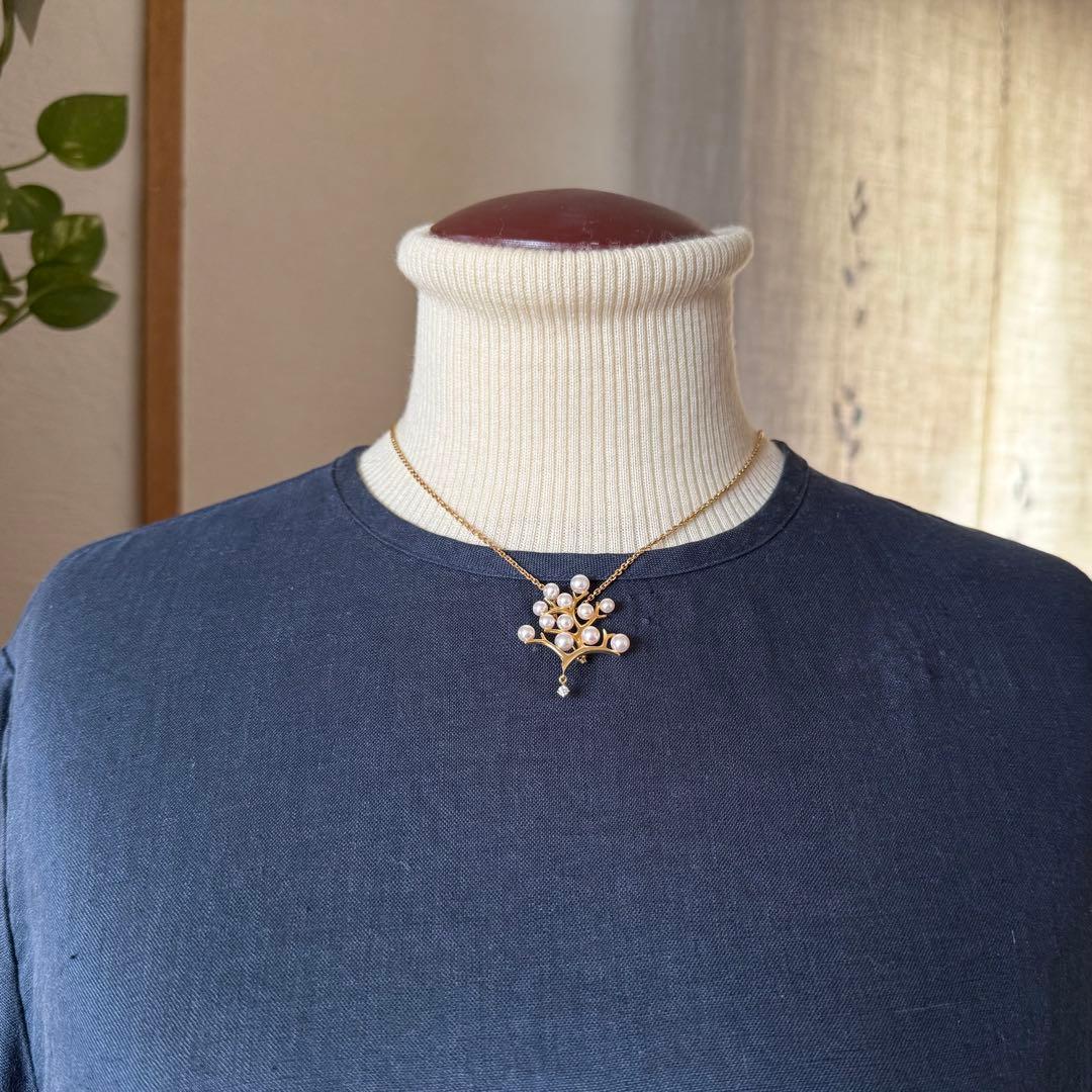 ミキモトK18アコヤパールダイヤ 幸福の木 ブローチ兼ペンダントトップ