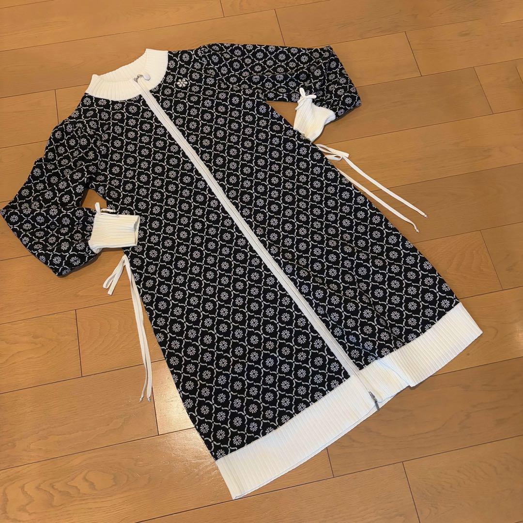 Super Beauty ジップアップニットコート、羽織物 L 11号 黒白