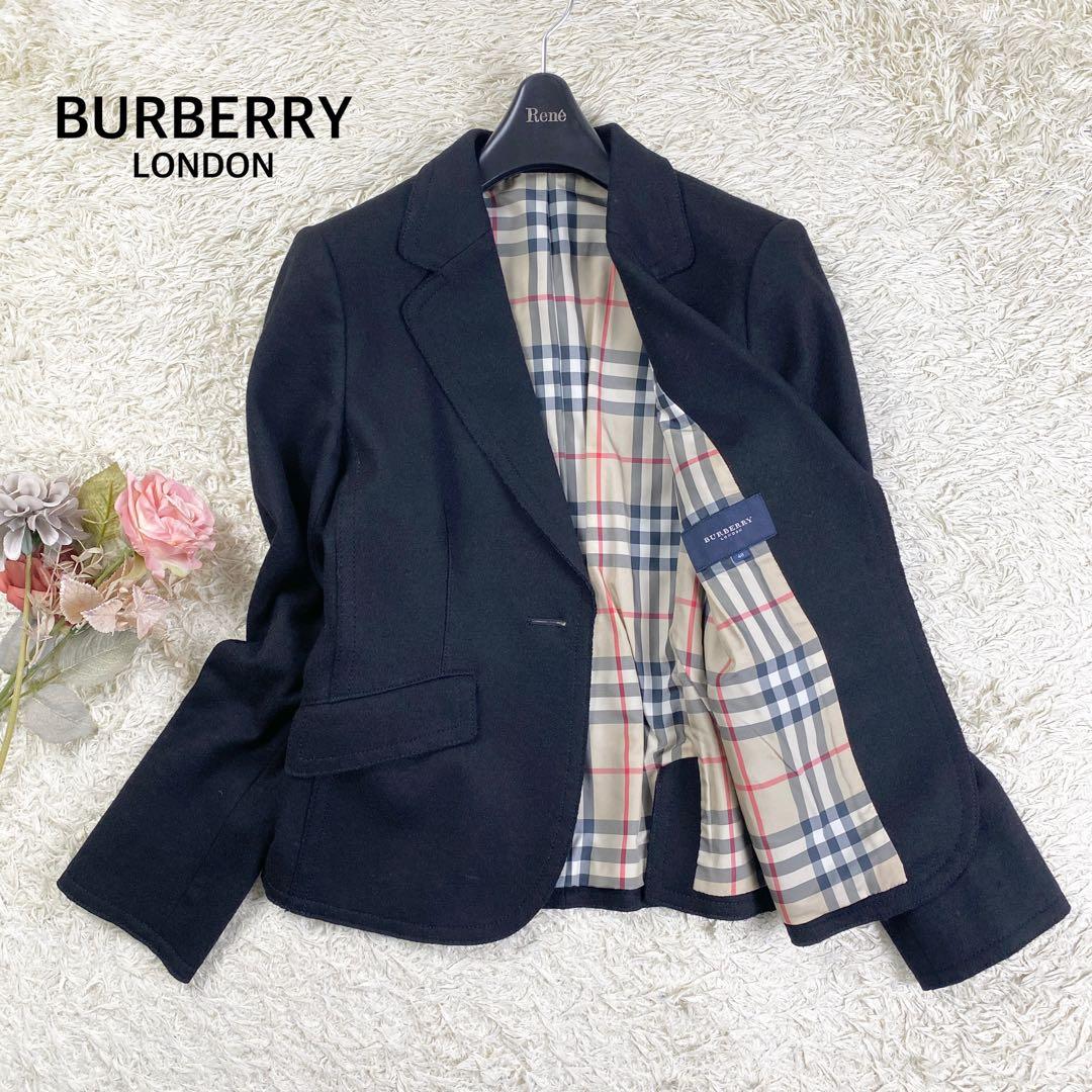 【美品】バーバリー アンゴラ混 テーラードジャケット ノバチェック 40 黒 BURBERRY LONDON バーバリー テーラードジャケット FC361-701-09 2釦