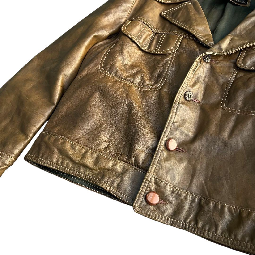 60's ヴィンテージ レザートラッカージャケット 短丈 開襟 ブラウン