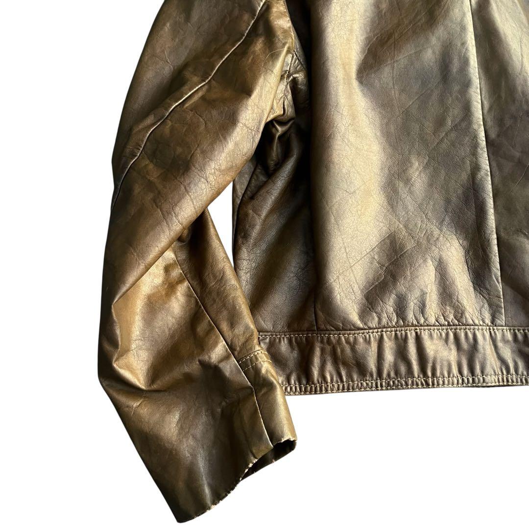 60's ヴィンテージ レザートラッカージャケット 短丈 開襟 ブラウン