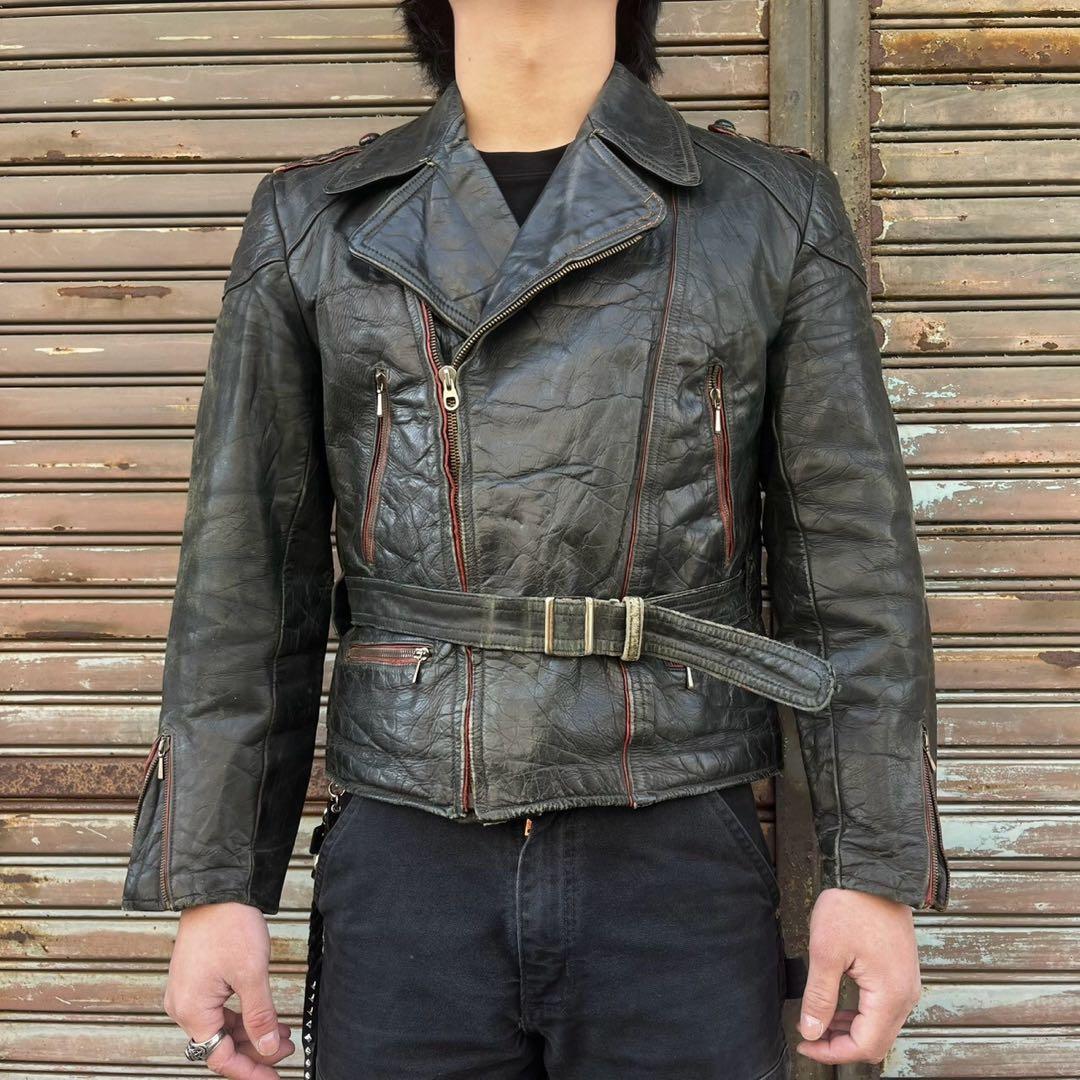 50s ドイツ製 ダブルライダース レザージャケット ブラック ユーロ M