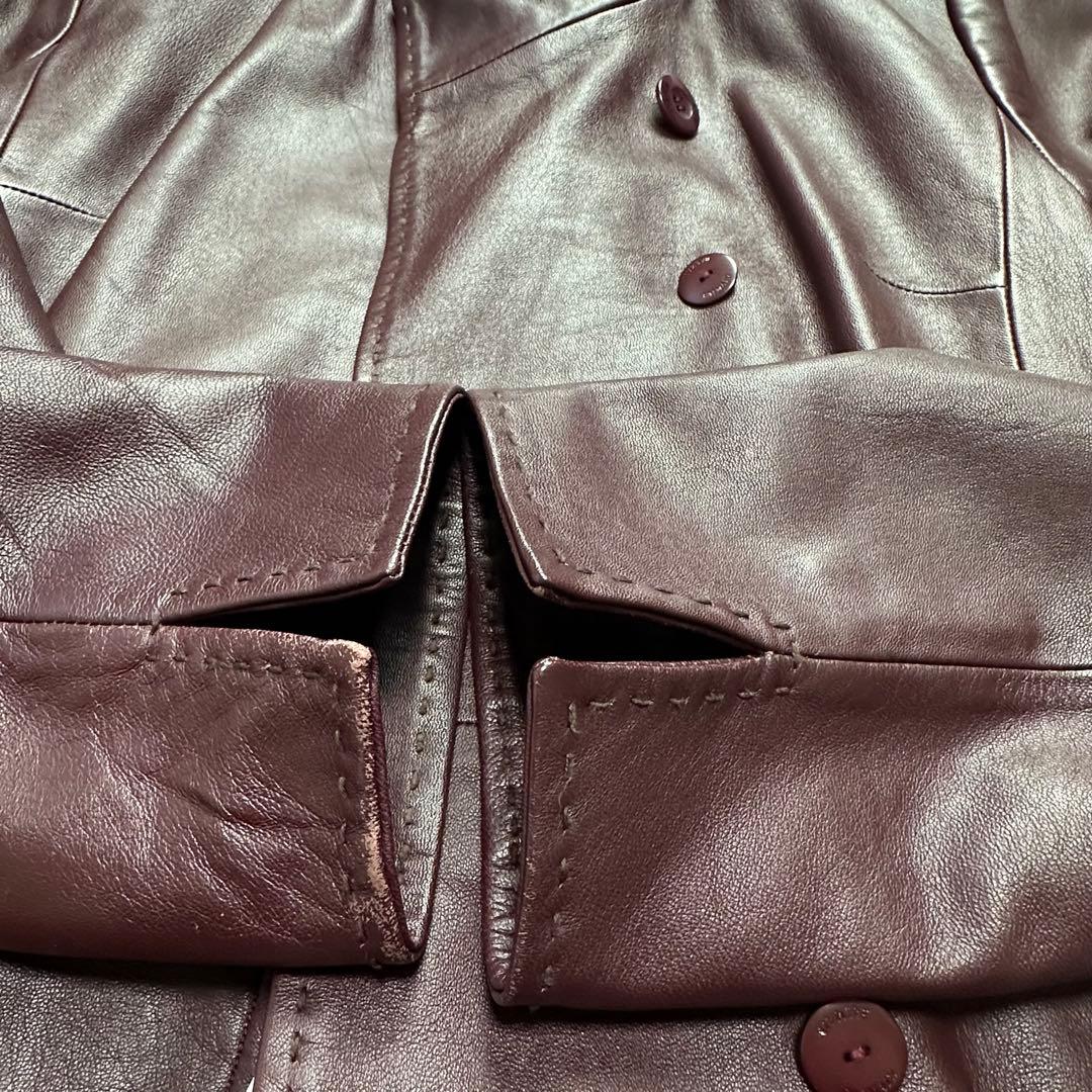 XL♡バルマン♡ラムレザー ロングコート ベルト ボルドー