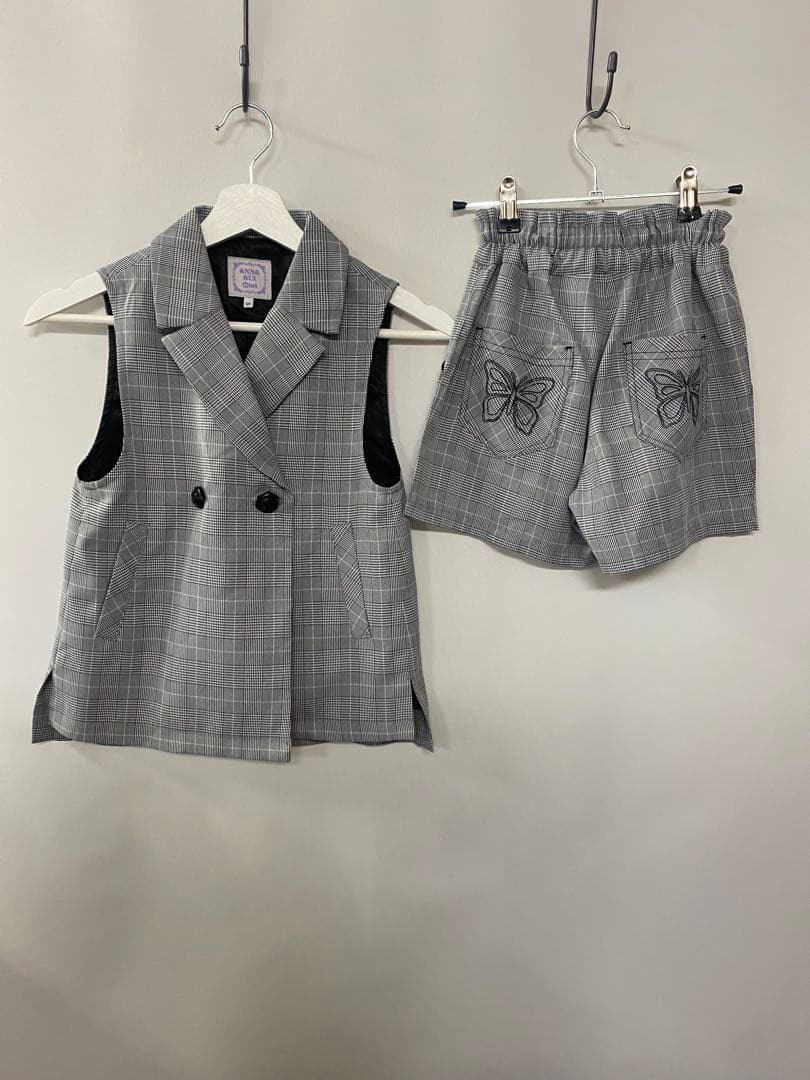 こ*マ様 アナスイミニ ジレセットアップ 120センチ グレー チェック柄