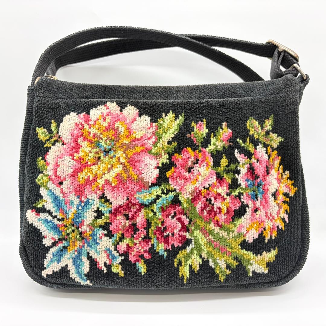 FILLER フェイラー シェニール織 花柄刺繍 ショルダーバッグ ポーチ 黒