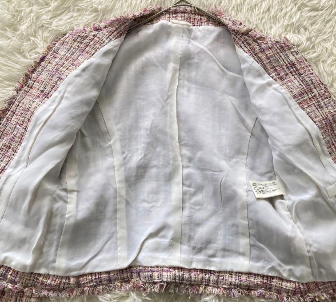 アナイ ツイード ノーカラー ジャケット ピンク 38 フロントホック