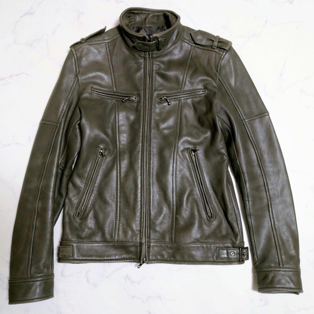 希少カラー】メンズビギ シングルライダース ラムレザー カーキブラウン М