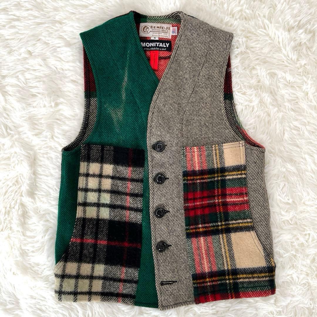 MONITALYモニタリー BEMIDJI ウールパッチワーク チェック柄ベスト