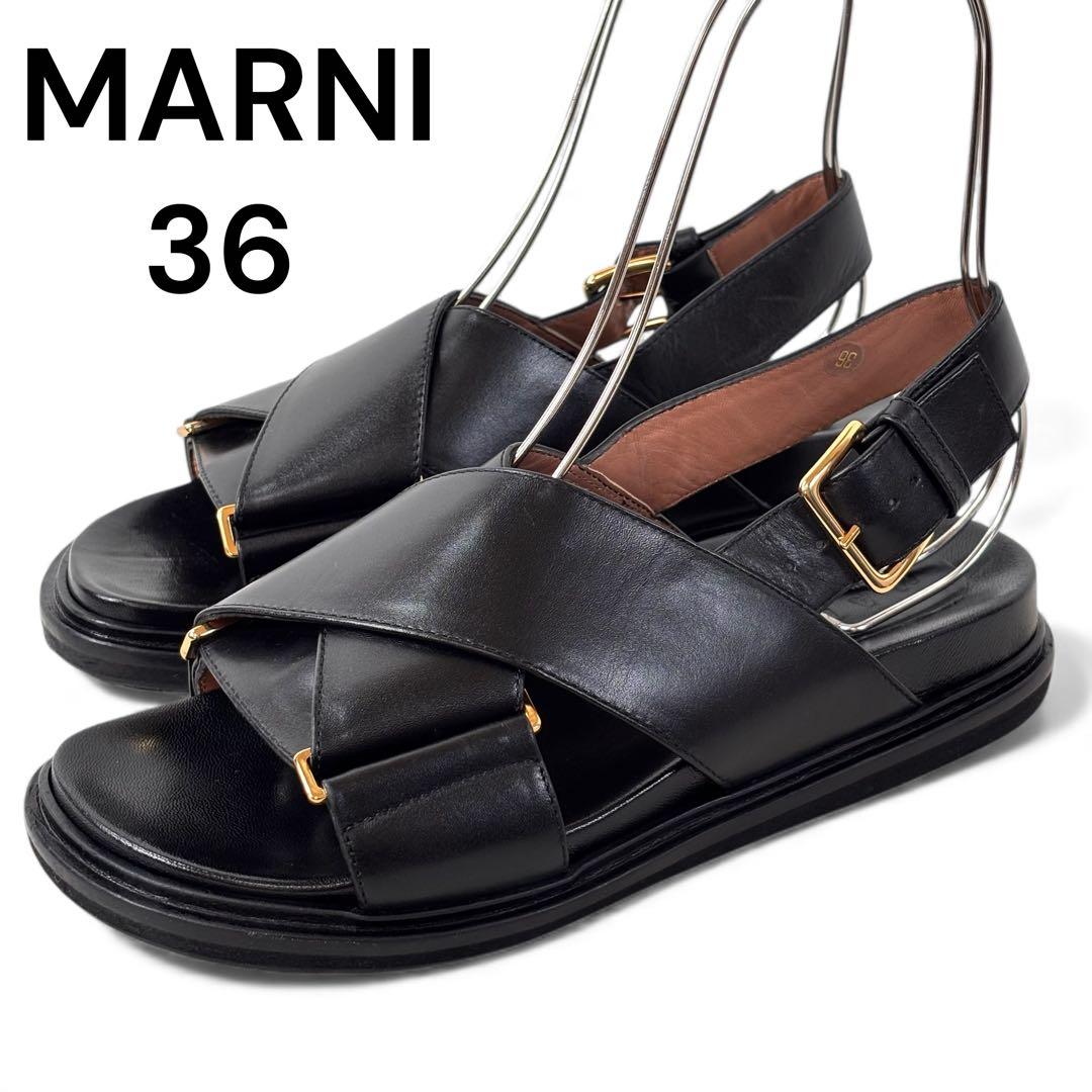 マルニ MARNI 36 23 フスベットサンダル クロスベルト ブラック 黒 マルニ MARNI 36 23 フスベットサンダル クロスベルト ブラック 黒