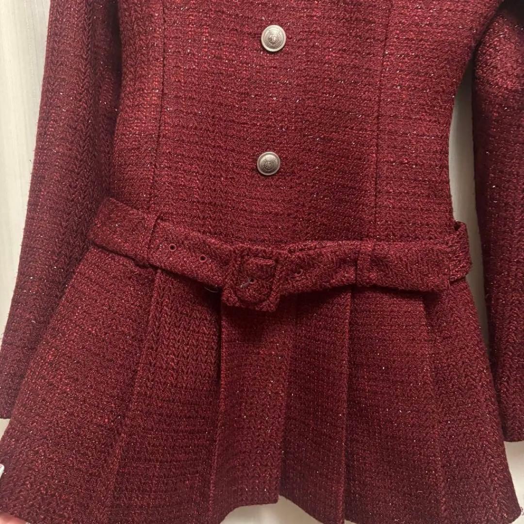 ダーリッチ ボックスプリーツツイードミニワンピース 赤 赤 ボックス