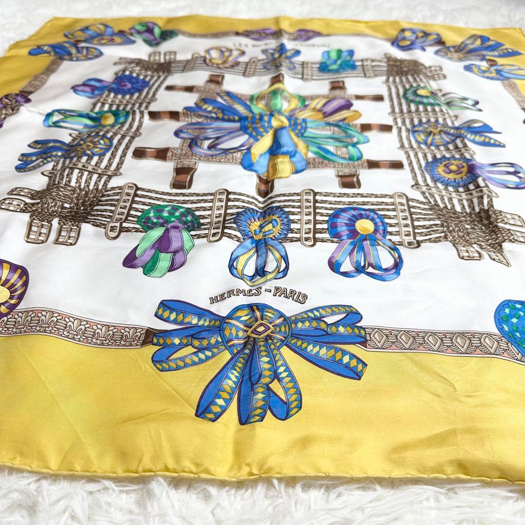HERMES エルメス スカーフ シルク カレ90 大判 馬のリボン飾り マルチ