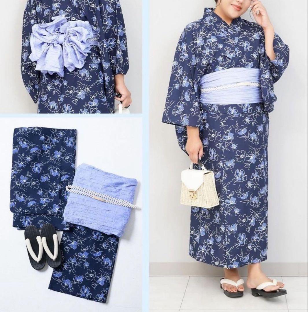 しまむら Hina 浴衣 キャミワンピース セパレート LL 3L ネイビー