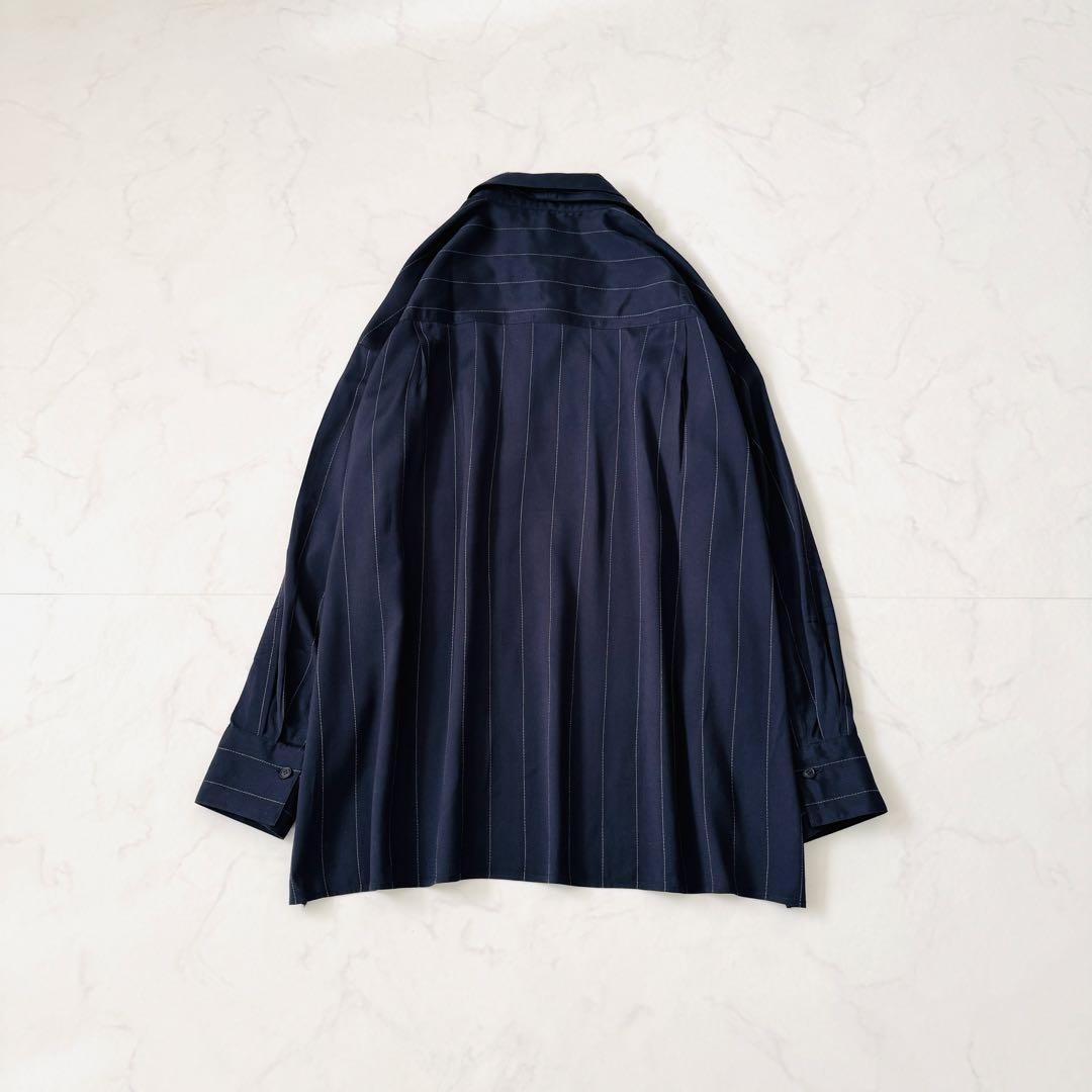 ebure 美品✨ブライトストライプブラウス 取り外しボウタイ ネイビー