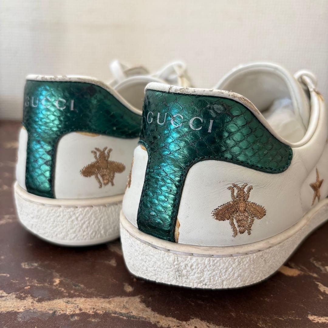 レ*ー様 Gucci ホワイトレザースニーカーBEEシェリーライン星蜂刺繍白24