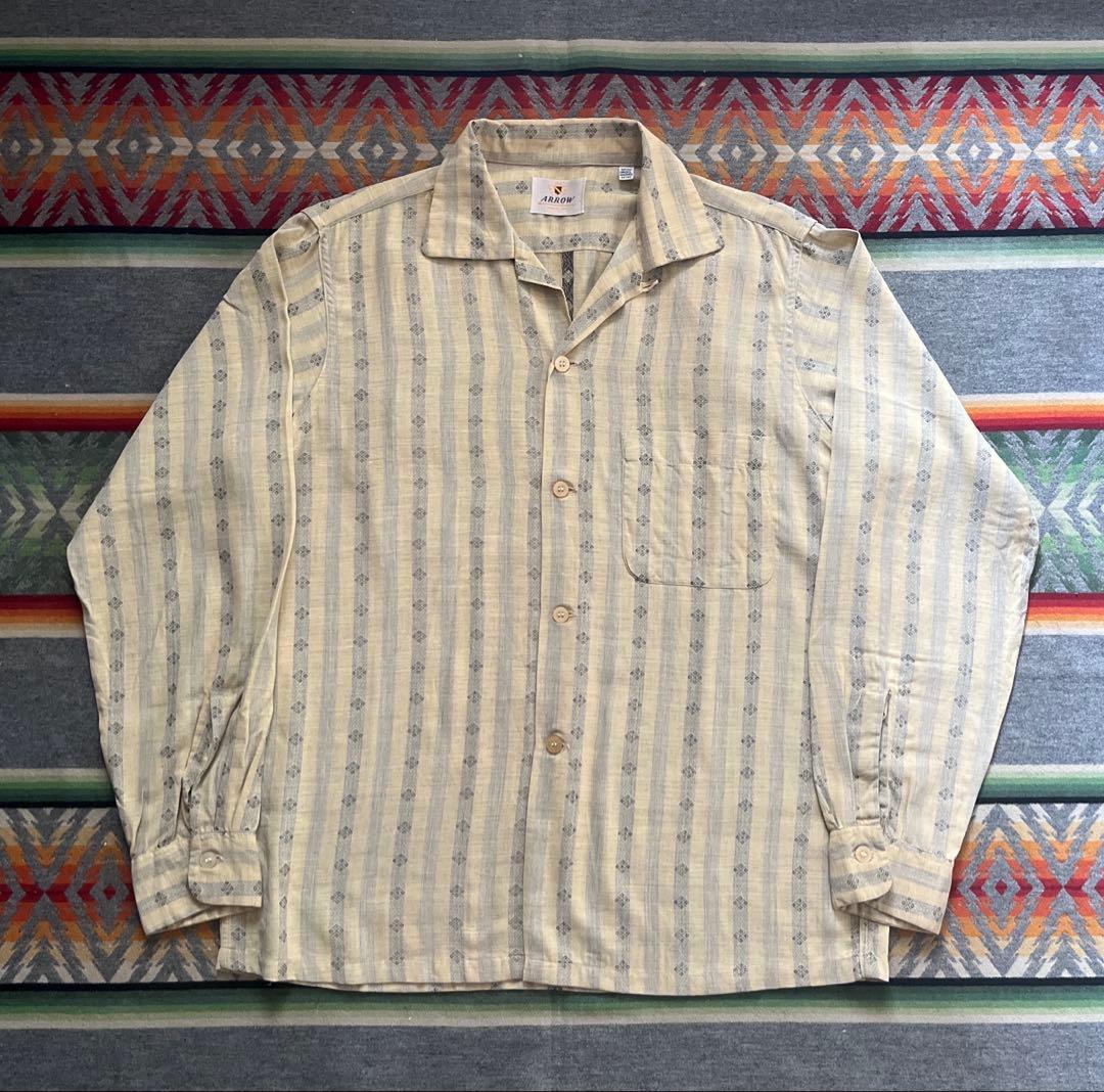 50s ARROW レーヨン ストライプ シャツ アーガイル 検 ギャバ 60s 50s-60s ARROW オープンカラーシャツ | 5factory vintage