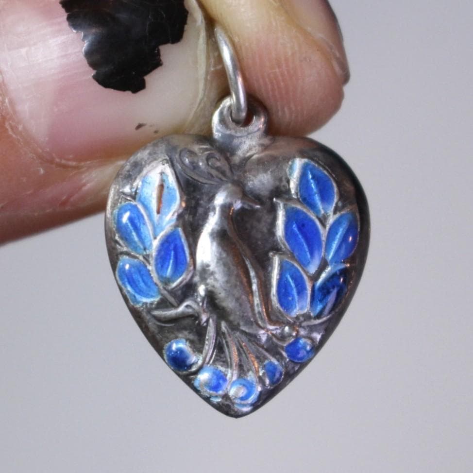 40s スウィートハートジュエリー エナメル シルバー 両面 孔雀 クジャク