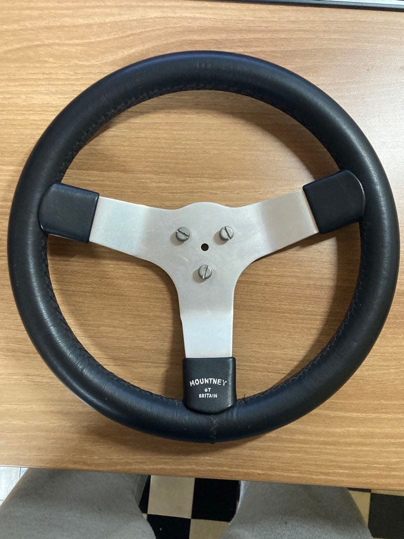 【値下】MOUNTAIN 競技用ステアリング　当時物 モモ トレック ステアリング 35パイ ブルー スエード×レザー 03年製 美