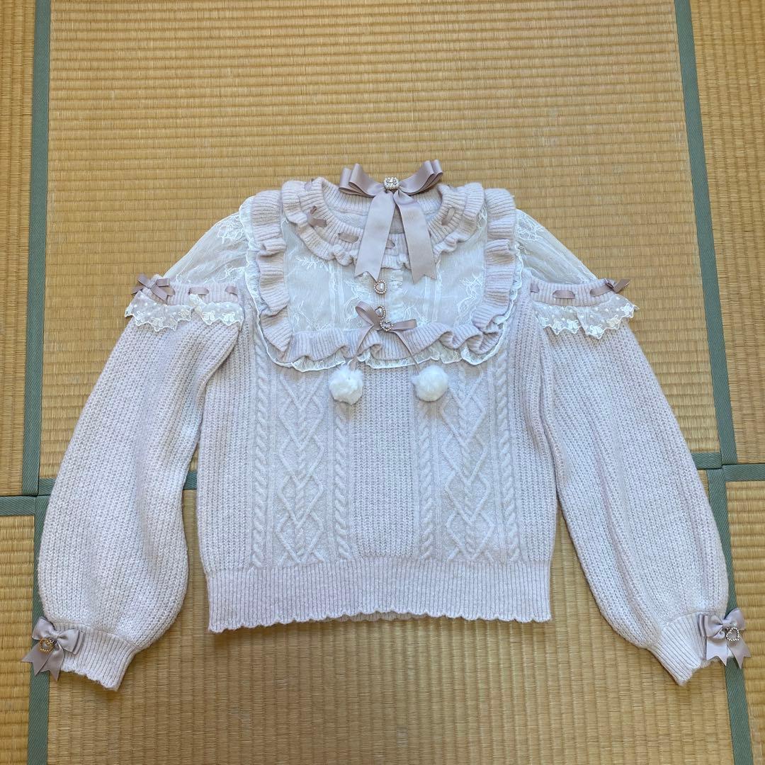 LIZ LISA(リズリサ) ポンポンリボンレースヨークニットトップス - メルカリ