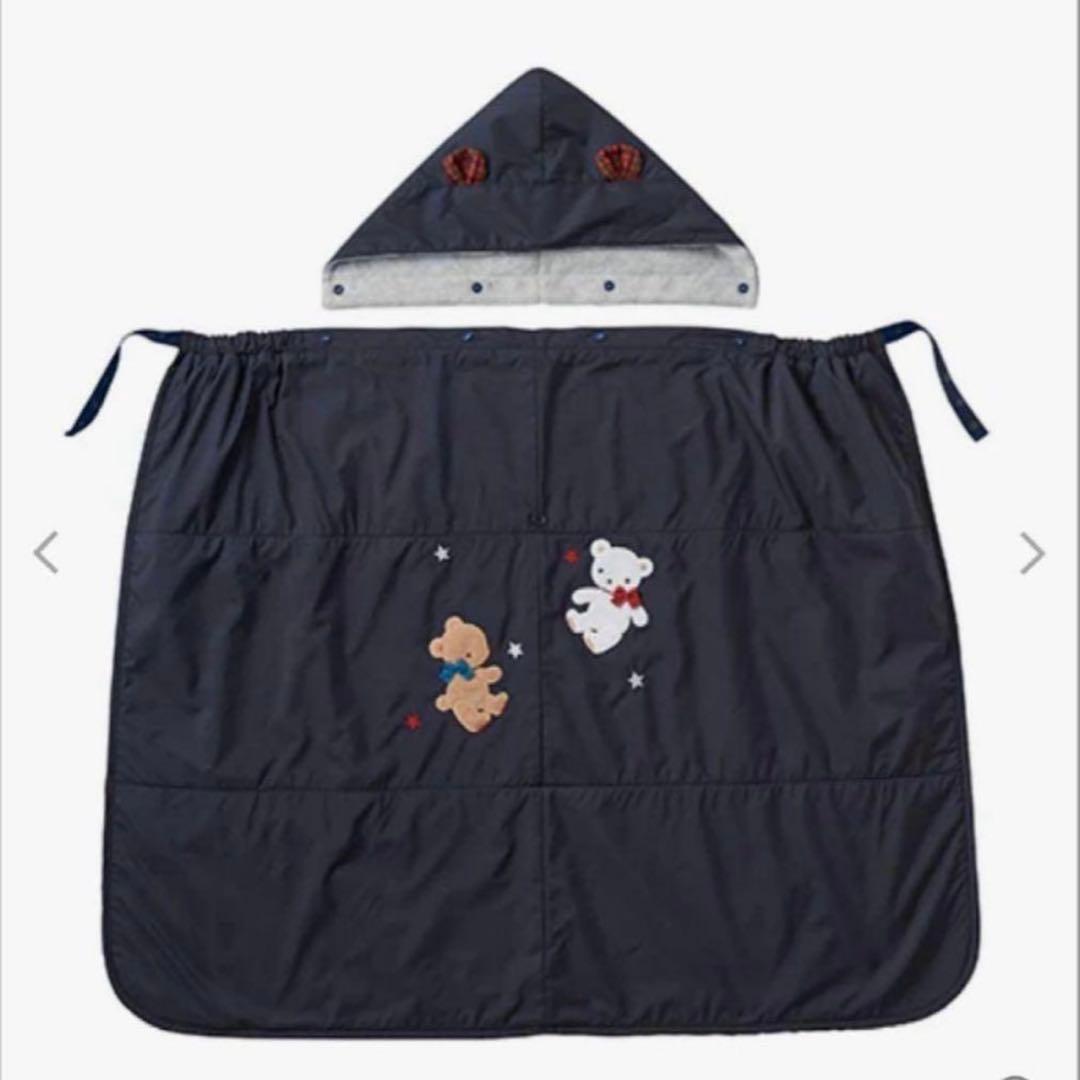 ファミリア3WAYブランケット ネイビー クマ刺繍付き ケープ - メルカリ