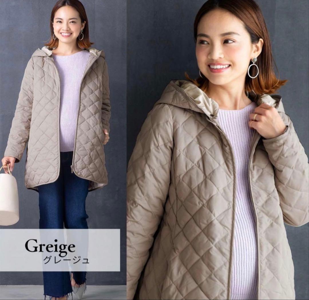 グレージュ キルティング ママコート3ピースセット（抱っこもおんぶも