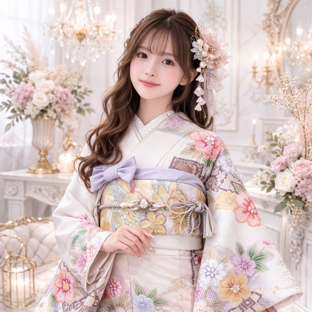 美品 総絞り 白地 染分け 金駒刺繍 逸品 振袖 フルセット 振り袖