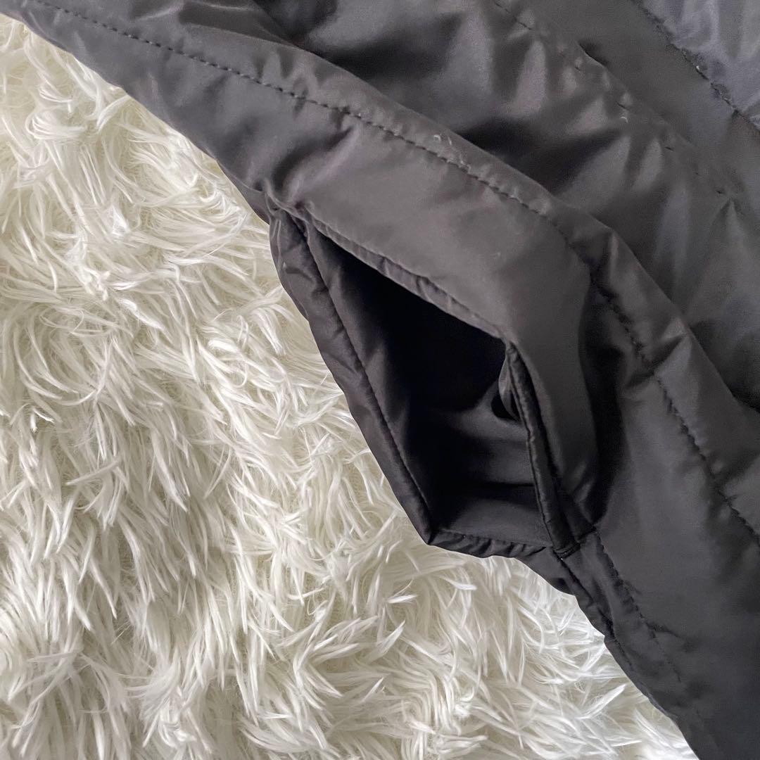 コハク 異素材切替キルティングコート 2XLフード 黒 ストライプキルト