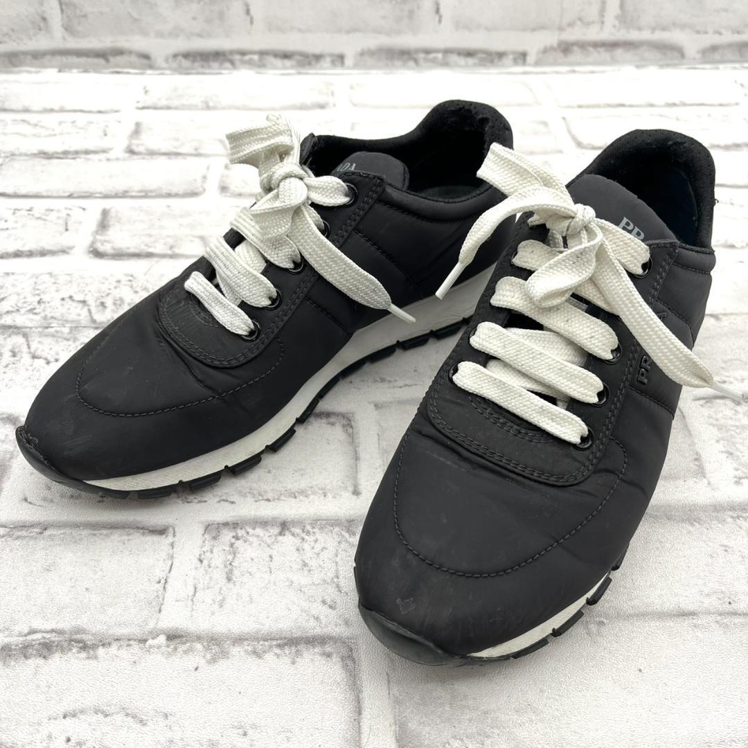 プラダ スニーカー ロゴ金具 ナイロン ブラック 黒 レディース 23.5cm