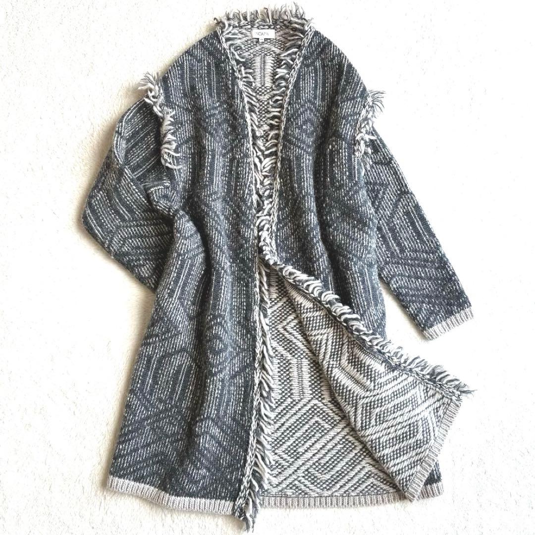 美品 スキャパ SCAPA フリンジ付き幾何学模様 ニットカーディガン 44 フリンジニットカーディガン[品番：AZLW0021615]｜AZUL BY MOUSSY
