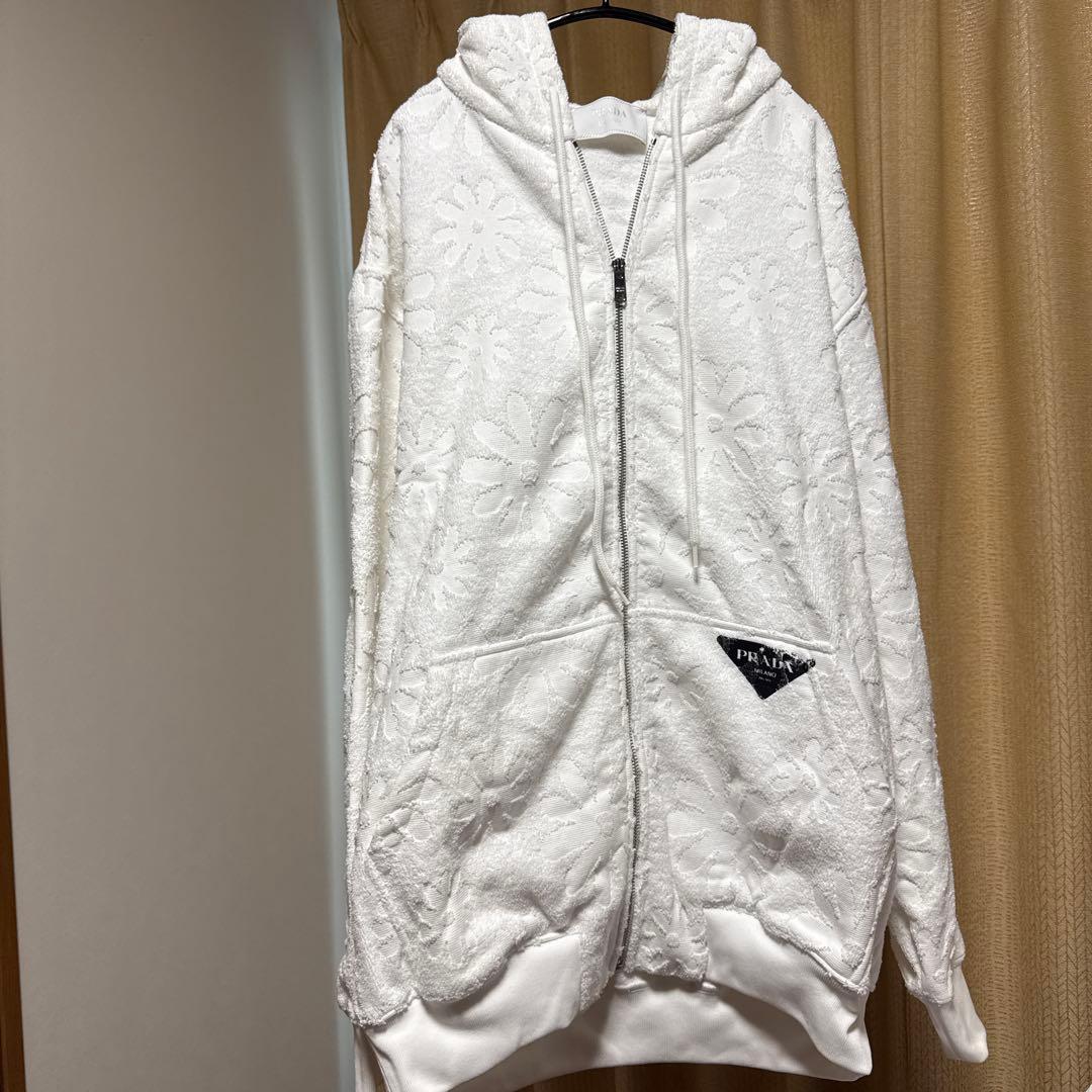 PRADA プラダ　ジャガードテリークロスフーディー ホワイト PRADA（プラダ） レディース パーカー テリークロス フーディー
