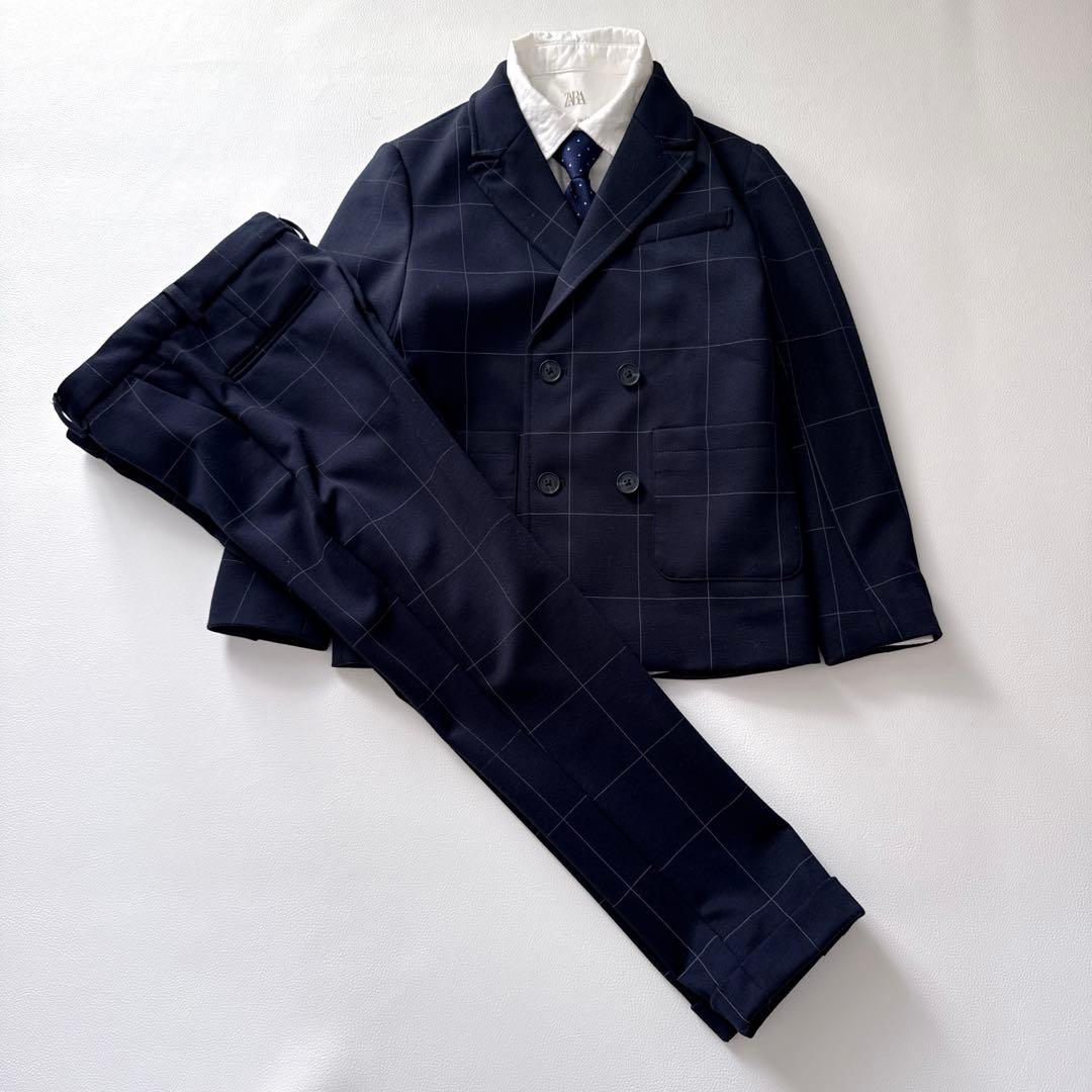 ZARA ネイビーチェック柄 セレモニースーツ 122cm 4点セット - メルカリ