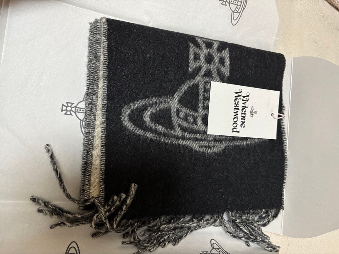 Vivienne Westwood 黒 グレー ロゴ マフラー 証明書付き