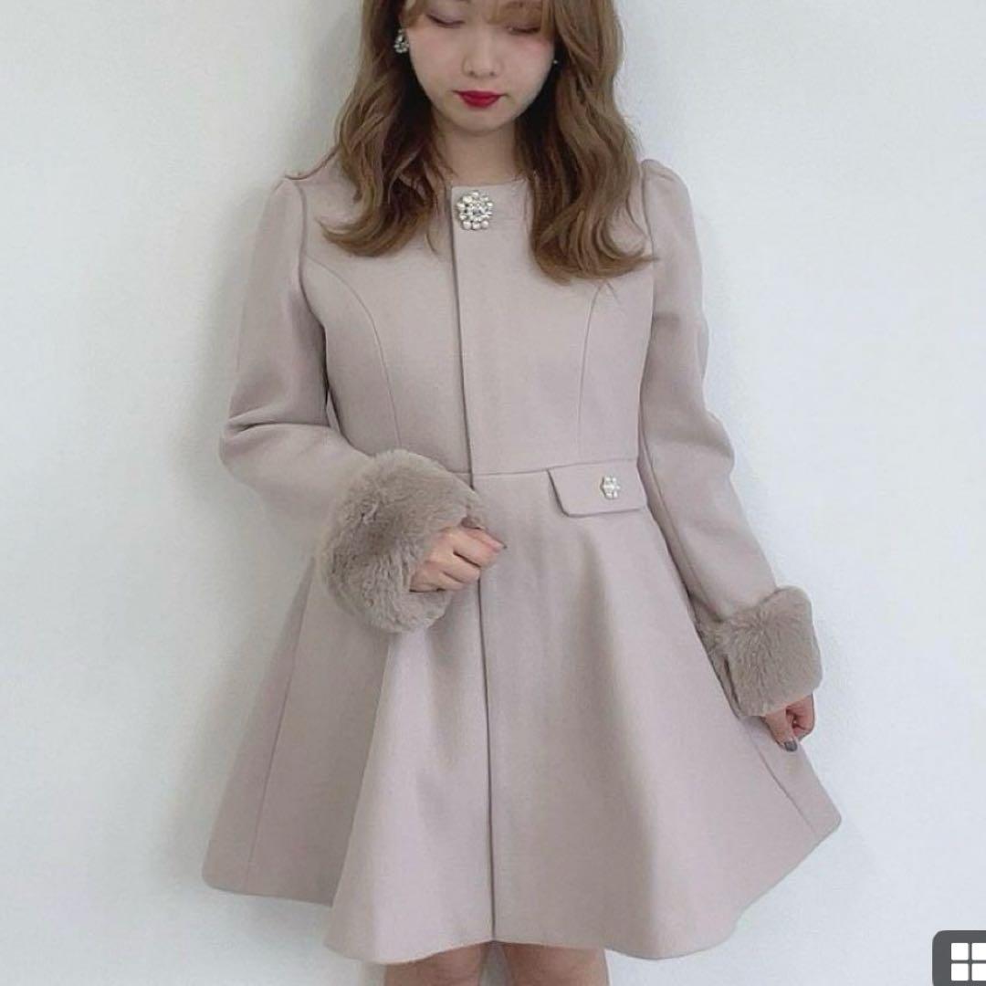 evelyn ビジュー付きファーコート ピンク 量産型コート 量産コーデ