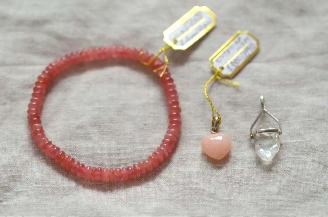 高級天然石　ロードクロサイト/インカローズ ハーキマー水晶 新品未使用セット 北海道 稲倉石鉱山インカローズ ロードクロサイト 36.5mmエッグ 38.3g