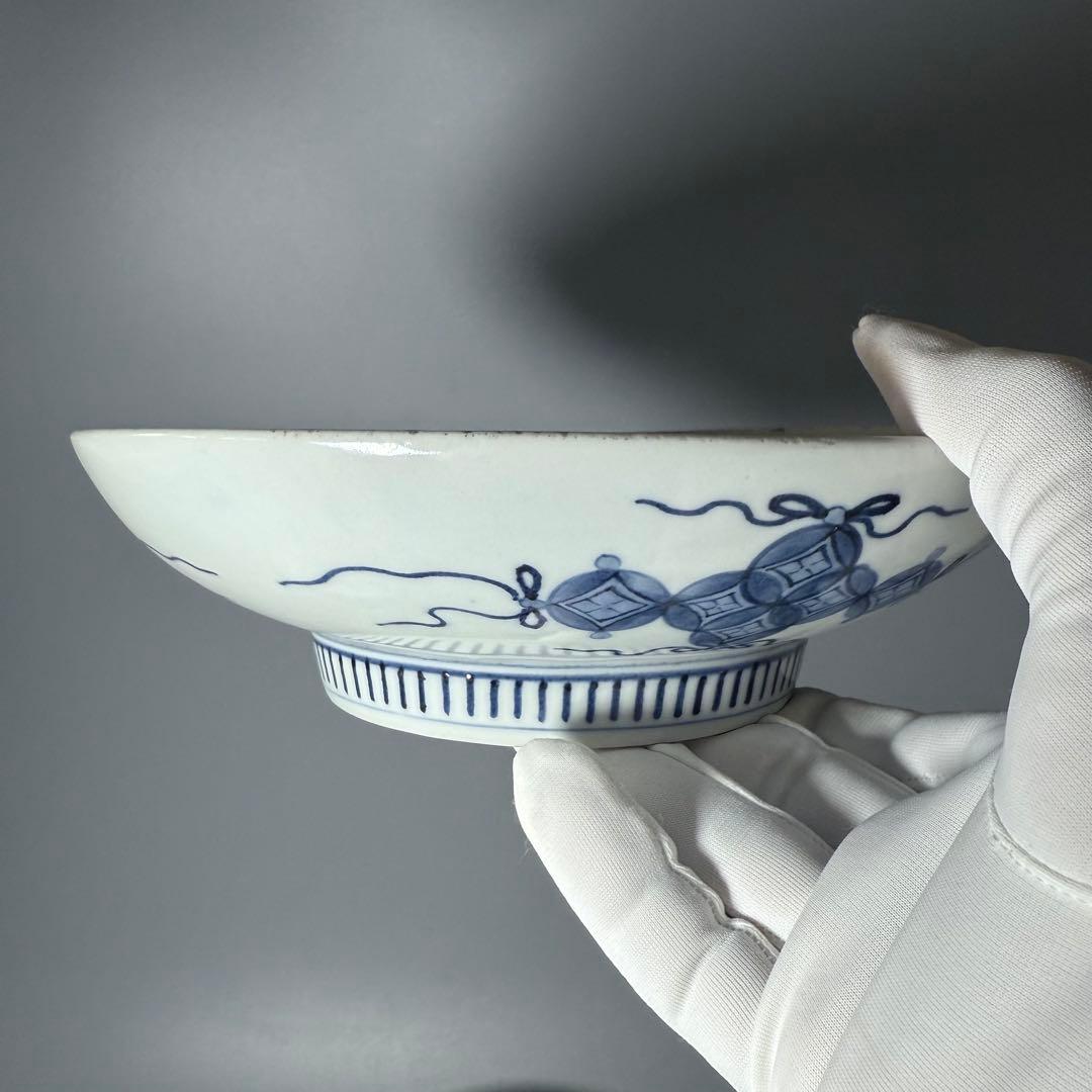 後期鍋島　染付芙蓉文中皿　六客　江戸後期〜明治初期　同手図録掲載品　20.7cm