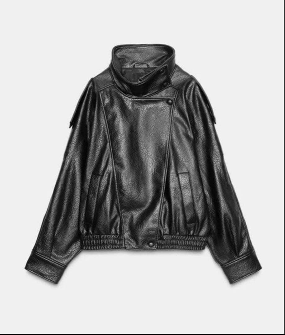 ZARA フェイクレザージャケット　ブラック　新品未使用 完売品】ZARAフェイクレザージャケット⭐︎ブラックL - メルカリ