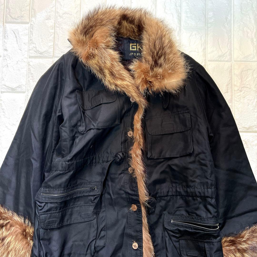 伊太利屋 高級 シルク 100% ラクーンファー ロングコート - メルカリ