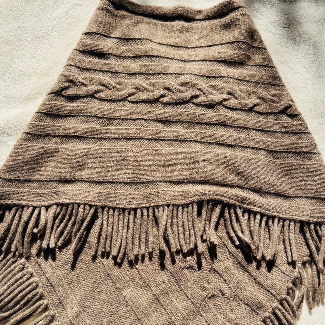内モンゴル産 ヤクカシミヤ 100 ニット ポンチョ フリンジ付き