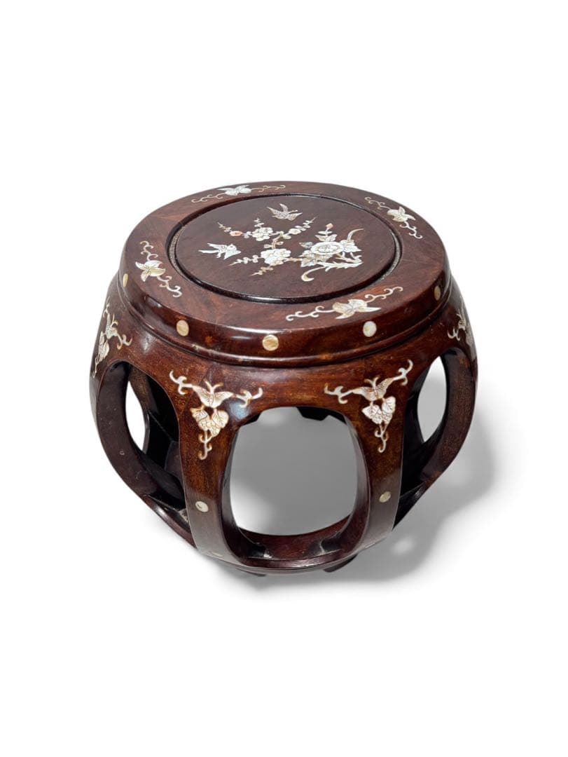花梨 無垢 螺鈿細工 花鳥文 スツール/椅子 飾り台/花台/香炉台 唐木 イズヤオンライン | 螺鈿細工 唐木 花梨椅子