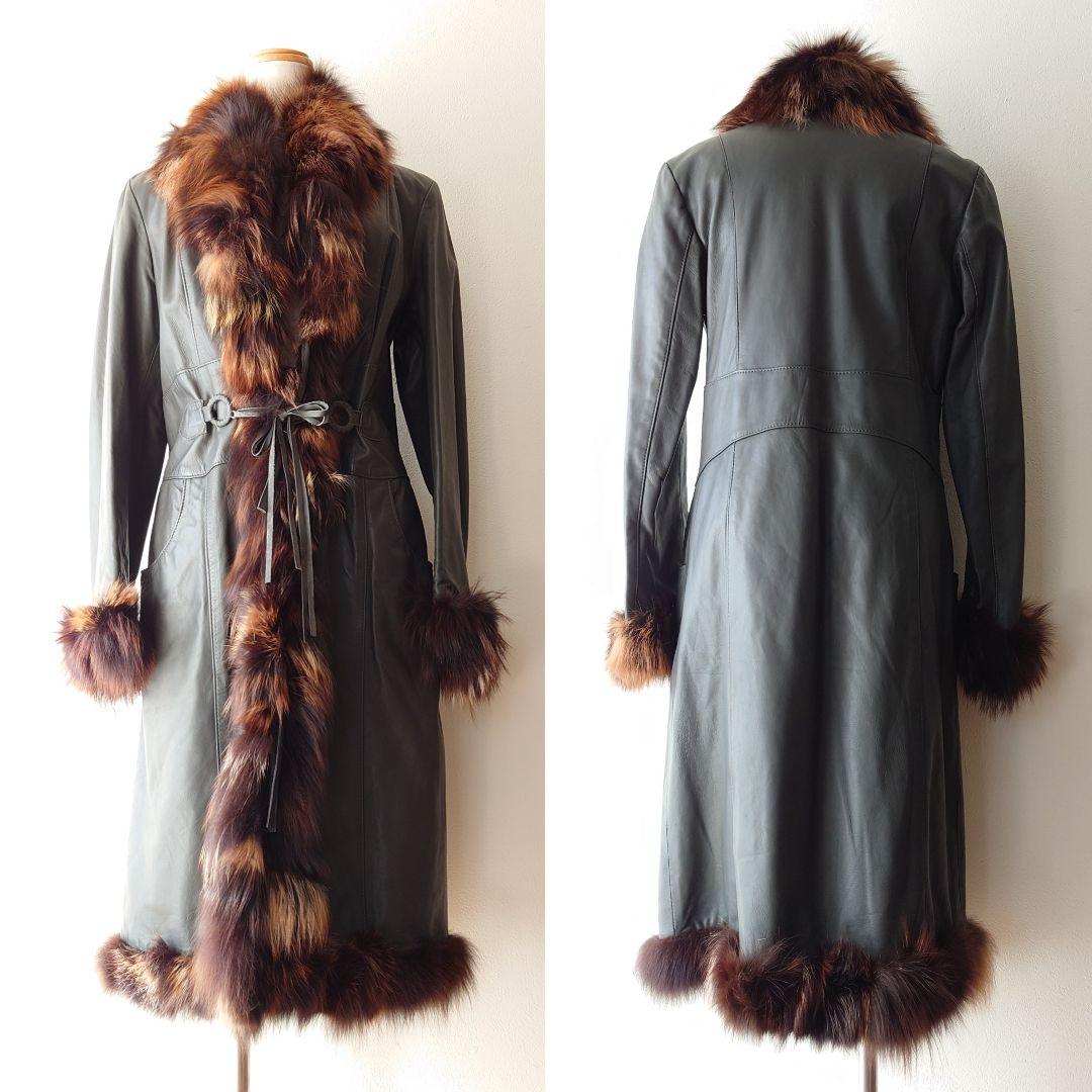 MILONE】フェイクレザー×ファー ロングコート イタリア製