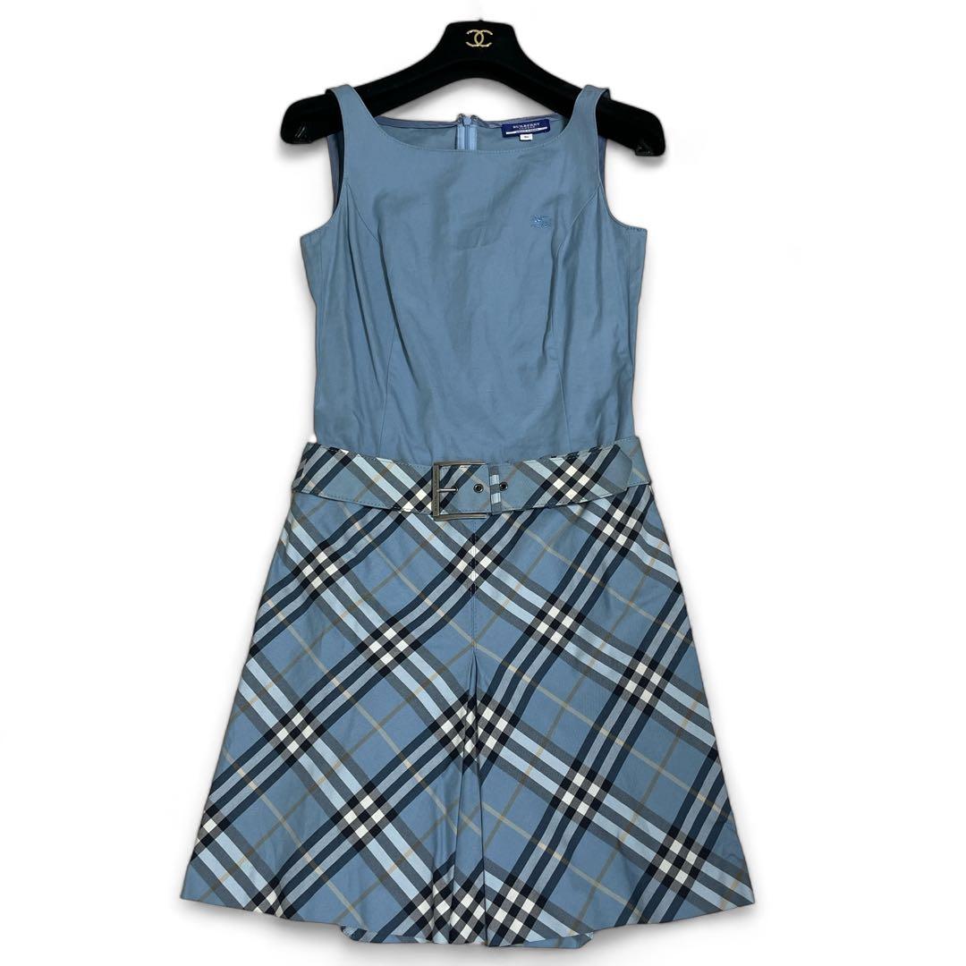 希少✨バーバリーブルーレーベルワンピースノバチェックホースロゴベルト