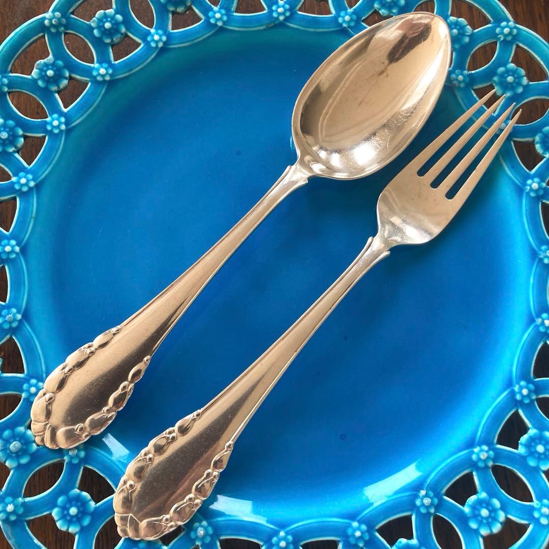 ジョージジェンセン　シルバー　スプーン&フォーク　セット ジョージ・ジェンセン「サービングスプーン＆フォーク 二本セット