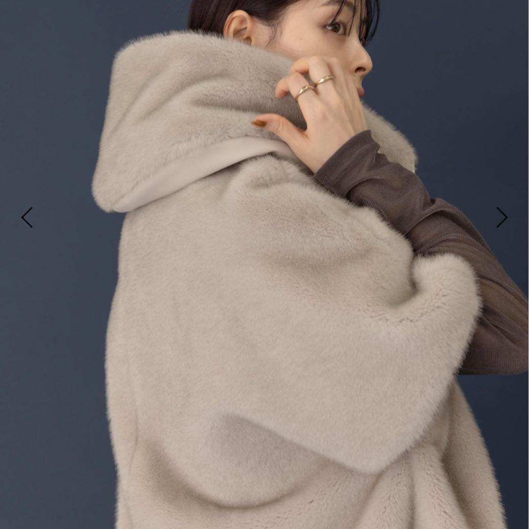 新品 ☆ Eimee Law ミンクライクファー フーディドロスト ミドルコート