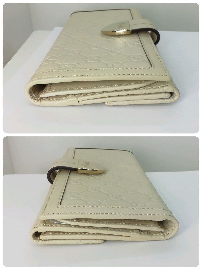 GUCCI グッチ GGシマレザー アイボリーWホックタイプ保存袋・付属品