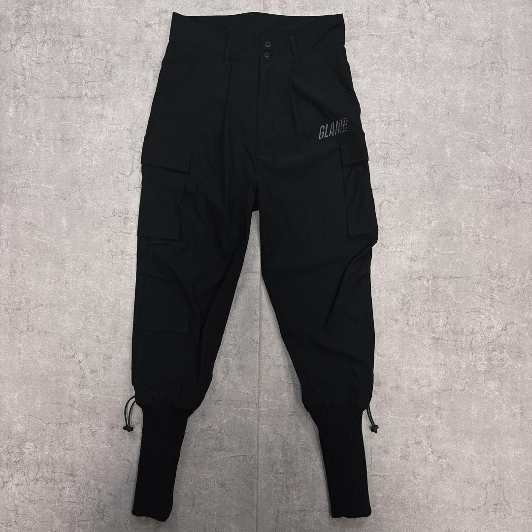 美品】glamb グラム ロングリブ カーゴパンツ 黒 S 刺繍ロゴ サルエル