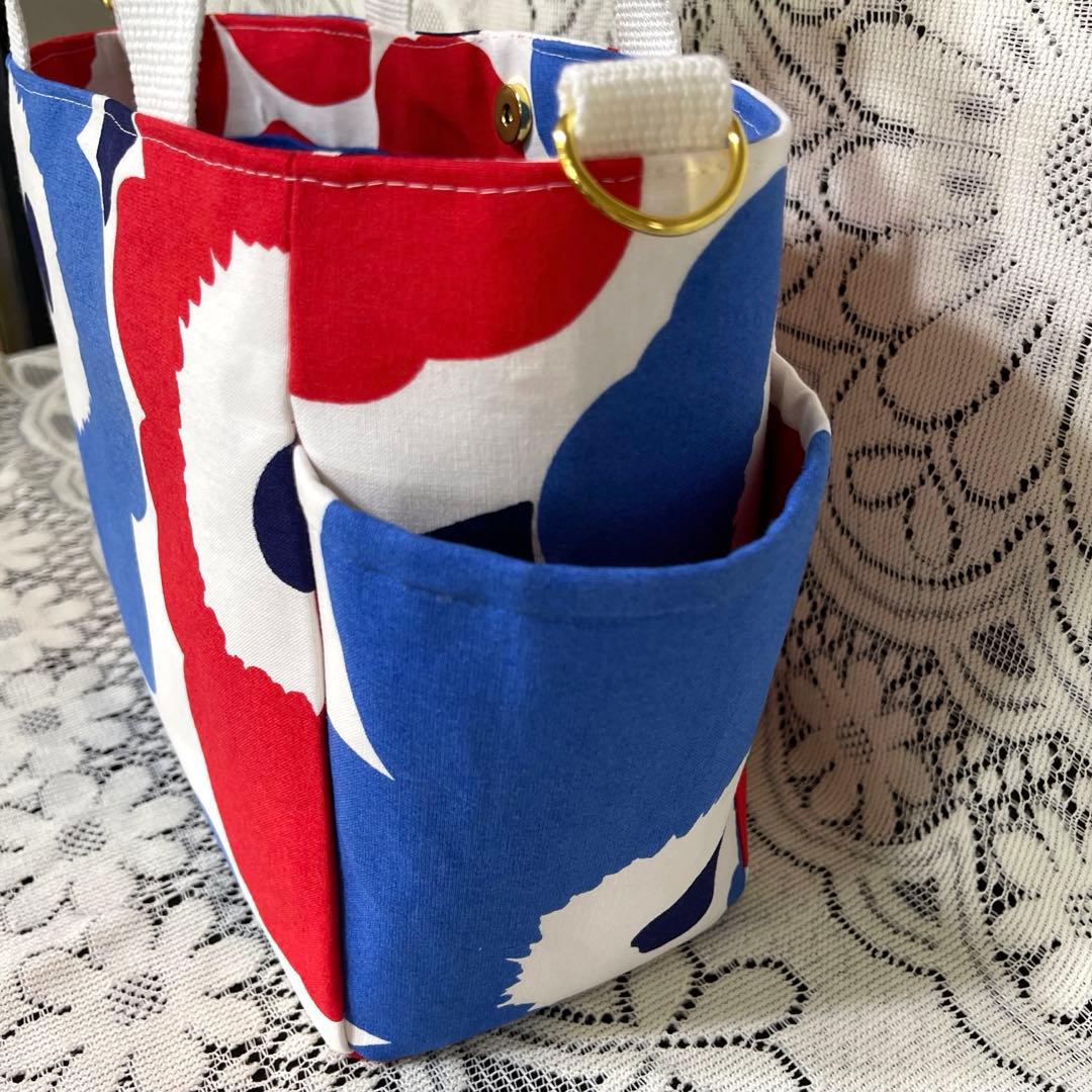 マリメッコ ウニッコ ミニトートバッグ ブルー×レッド ミャクミャク風