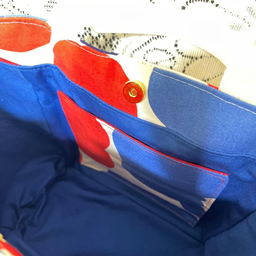 マリメッコ ウニッコ ミニトートバッグ ブルー×レッド ミャクミャク風