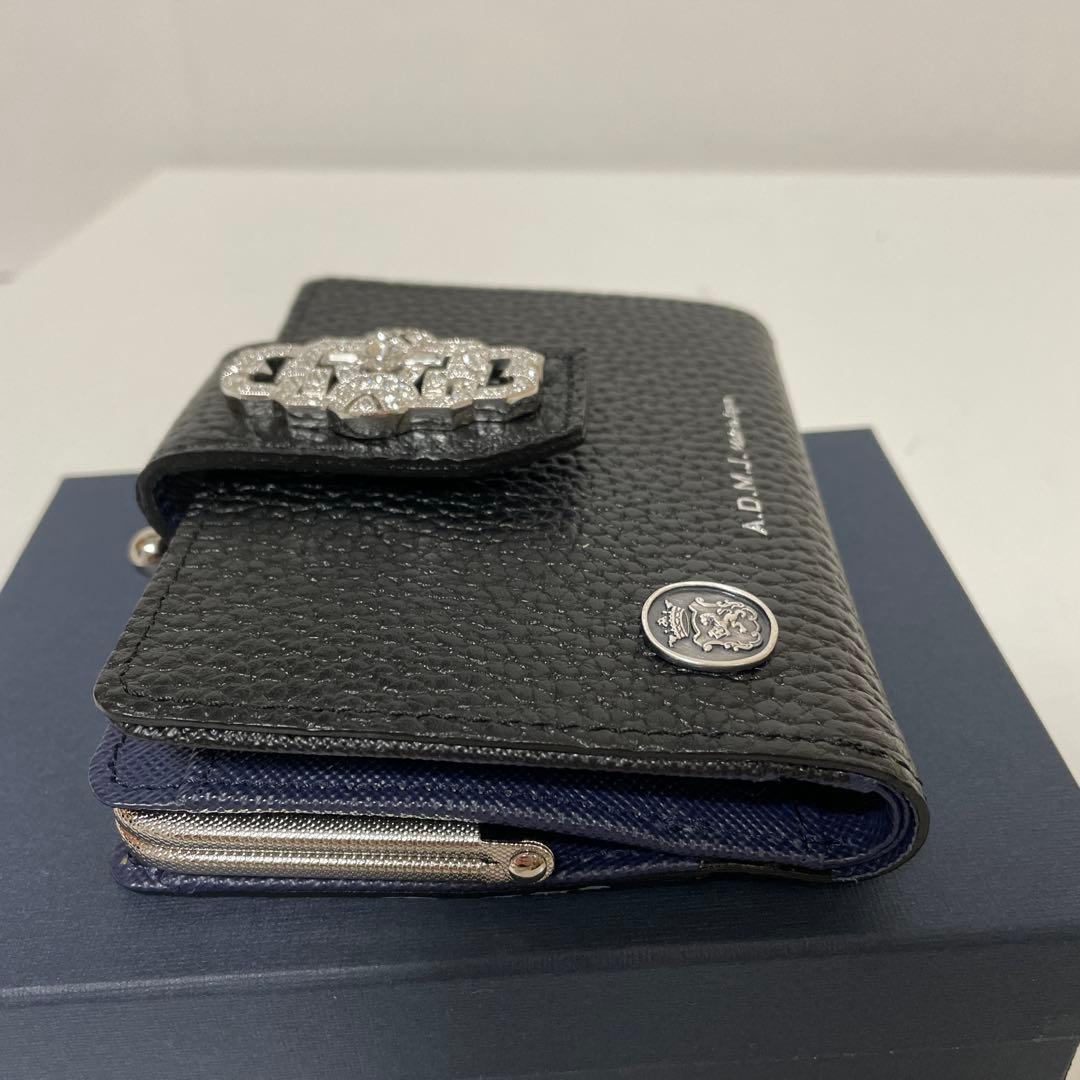 A.D.M.J. レザー アールデコ 二つ折り ミニ財布 がま口 スワロ 美品